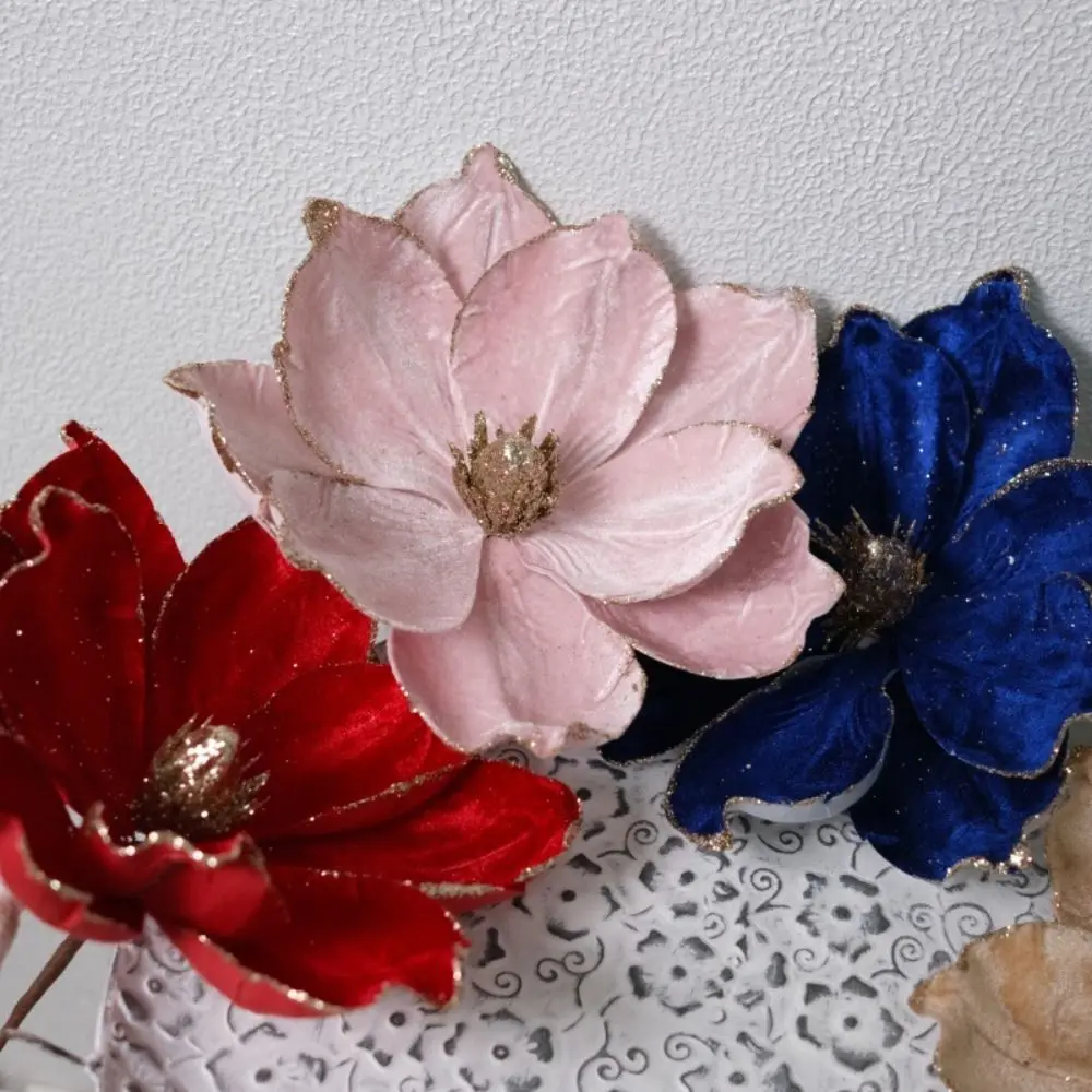 هدايا عيد الميلاد البونسيتة الاصطناعية بريق زهرة شجرة عيد الميلاد الديكور الترتر ثلاثية الأبعاد محاكاة ماغنوليا 21 سنتيمتر التصوير الدعائم #3