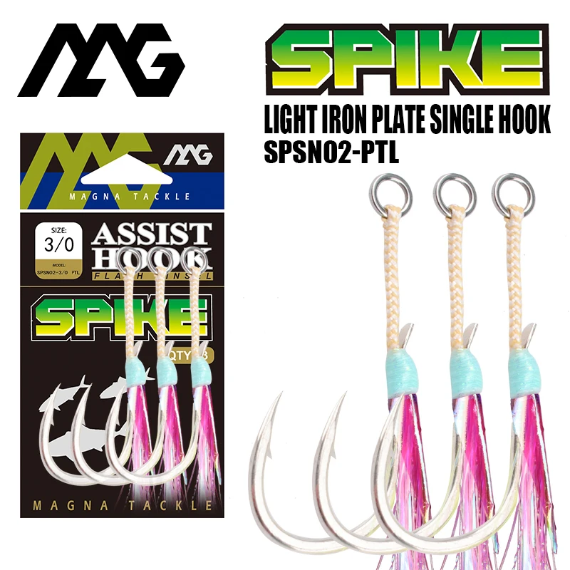 magna tackle SPSN02- PTL  assist Hooks Stainless Steel Optopus Rolled In  Jigging Assist Fishing Hooks with Pink Glow Tassels