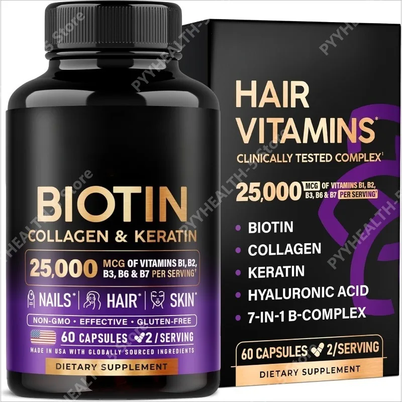 

Biotin Collagen Hyaluronic Acid - Support Normal Hair Growth Cycle Skin & Nails Vitamins for Women & Men 60 Capsules