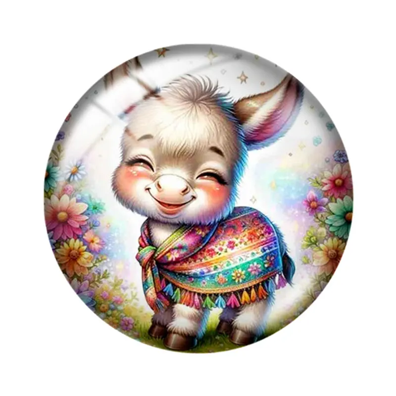 Cute baby donkey 10pcs 12mm/18mm/20mm/25mm Round photo glass cabochon demo flat back Making findings