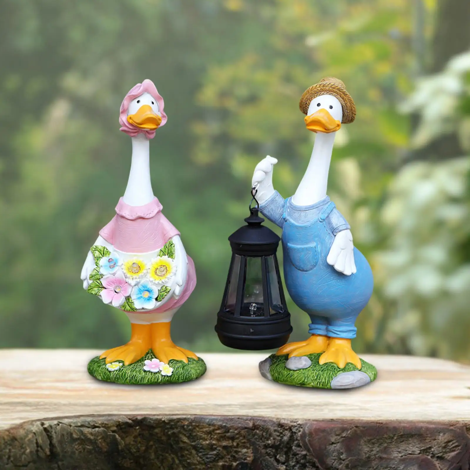 

2x Couple Duck Statues Cartoon Decorative Sculpture Resin Lawn Decoration Light
