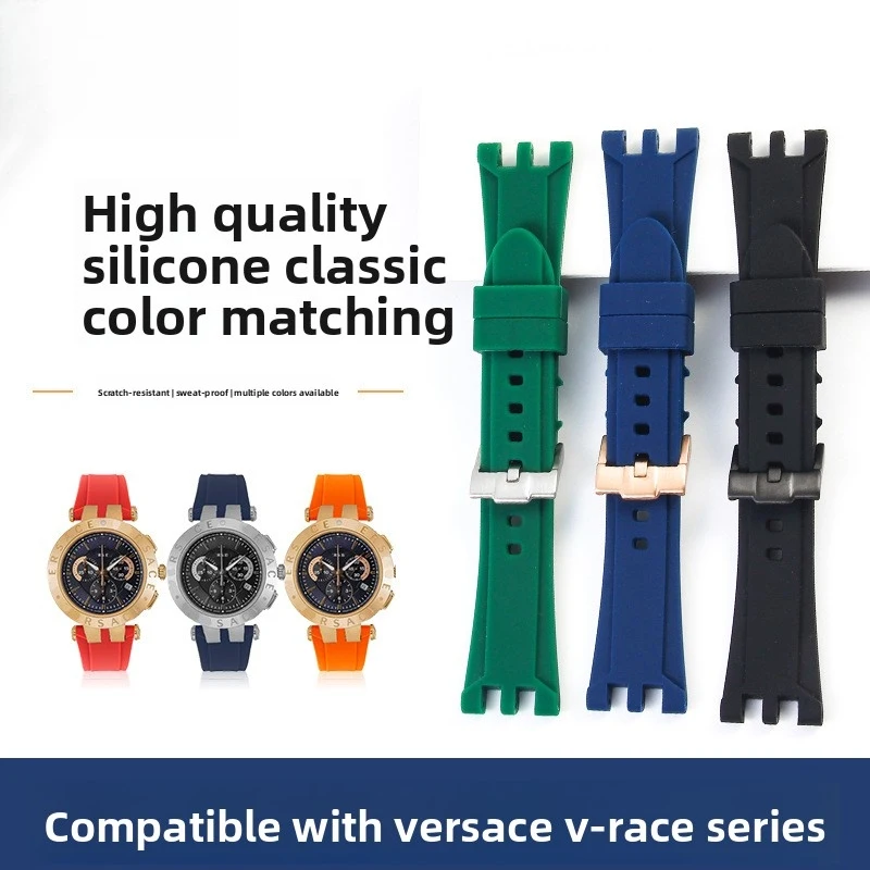 Сменный силиконовый ремешок для часов Versace V-RACE CHRONO DUAL series GMT с вогнутым и выпуклым краем, для мужчин, 24 мм
