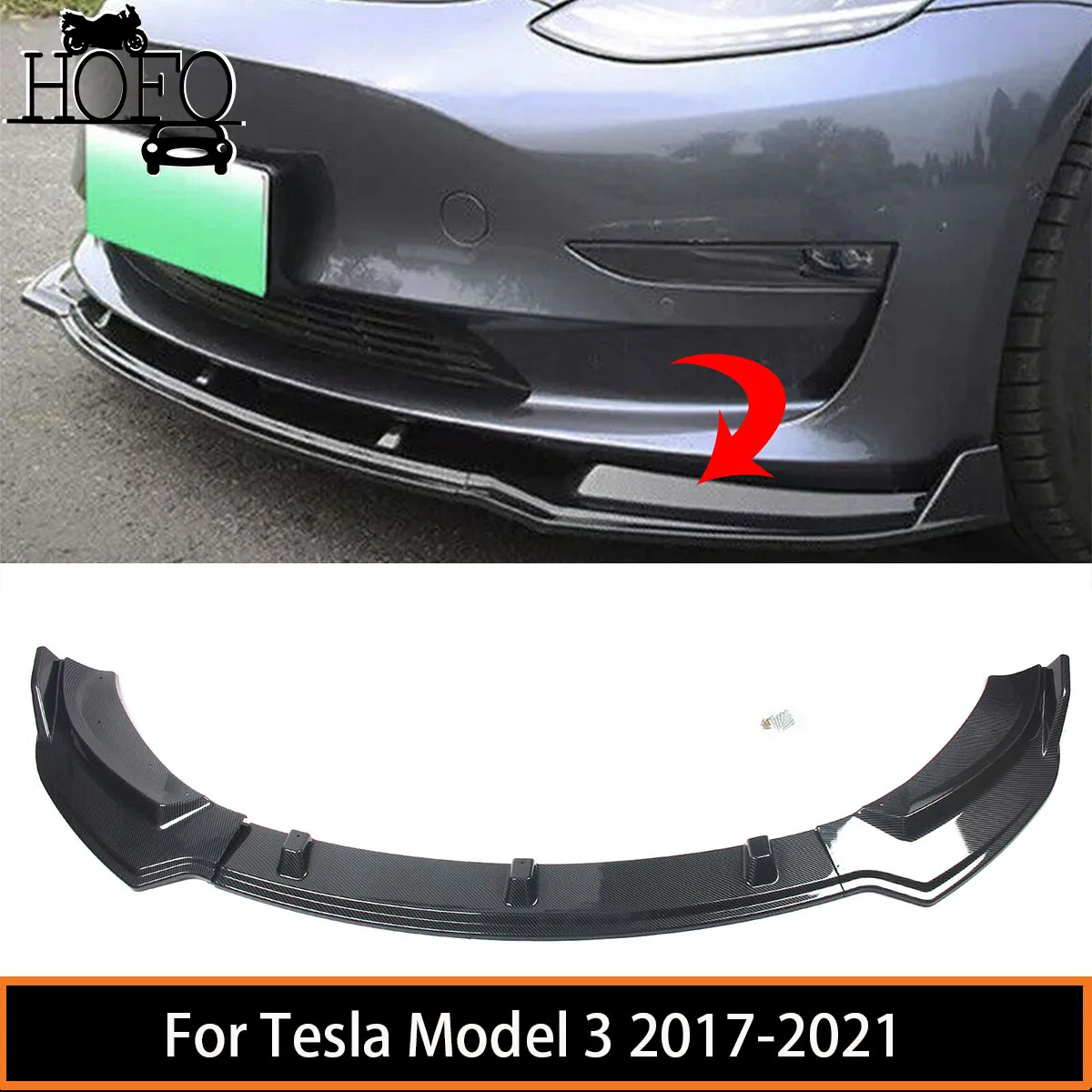 

Car Front Bumper Front Lip Sedan Body Spoiler Splitter Kit Car Accessories For Tesla Model 3 2017-2021