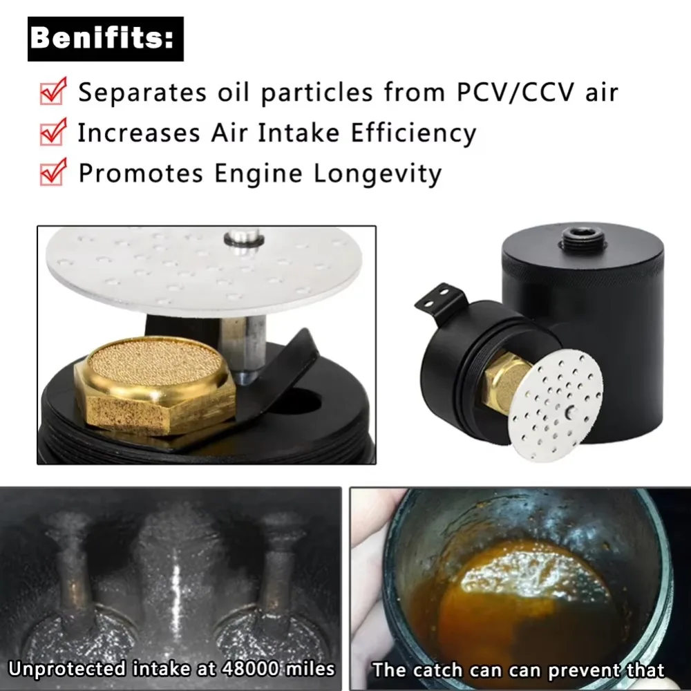 Compact Baffled Oil Catch Can Tank With Removable Valve 2-Hole Oil Kettle NEW 3/8
