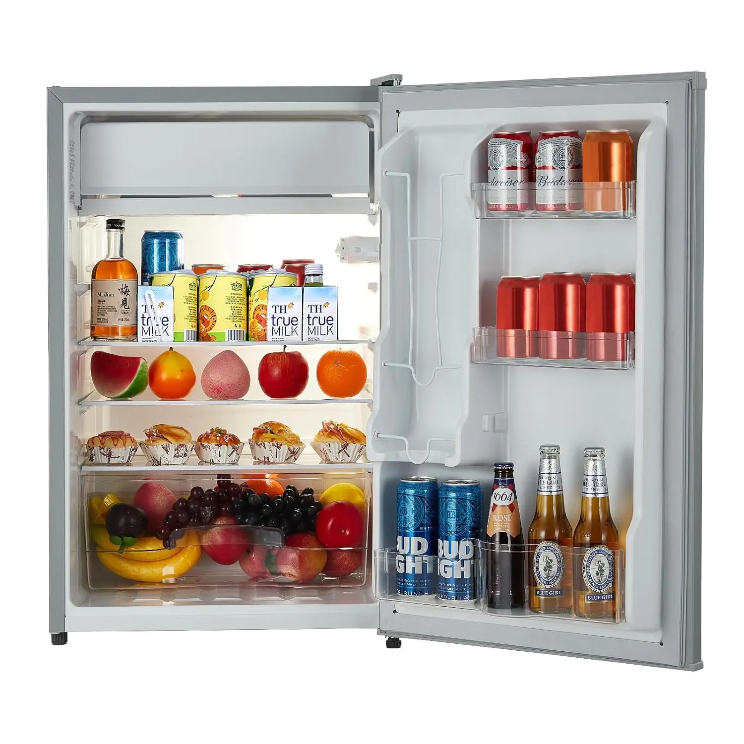 4.3 Cu.Ft Compact Mini Fridge Freezer Low Noise Single Door 2 Glass Shelves Bedroom Office Dorm, Customized