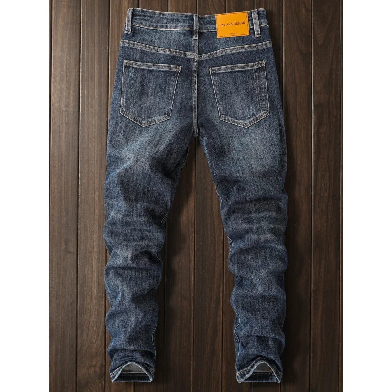 Light Luxury Trendy Jeans Men High-End2025High-end Fashion Embroidered Printed Slim Straight Vintage Long Pants