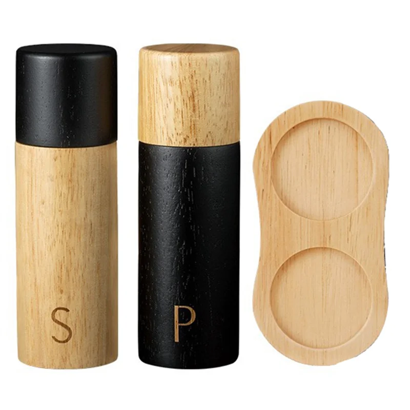 A74E-Oak Wooden Pepper And Salt Mill Set Multifunction Spice Grinder Refillable Mill With Storage Box