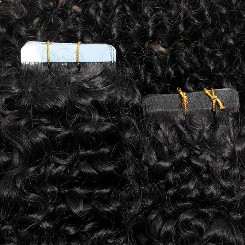 Nastro per capelli MRS nelle estensioni dei capelli umani ricci profondi 20 pezzi per aggiungere il Volume dei capelli cuticola Remy con colla a nastro gratuita