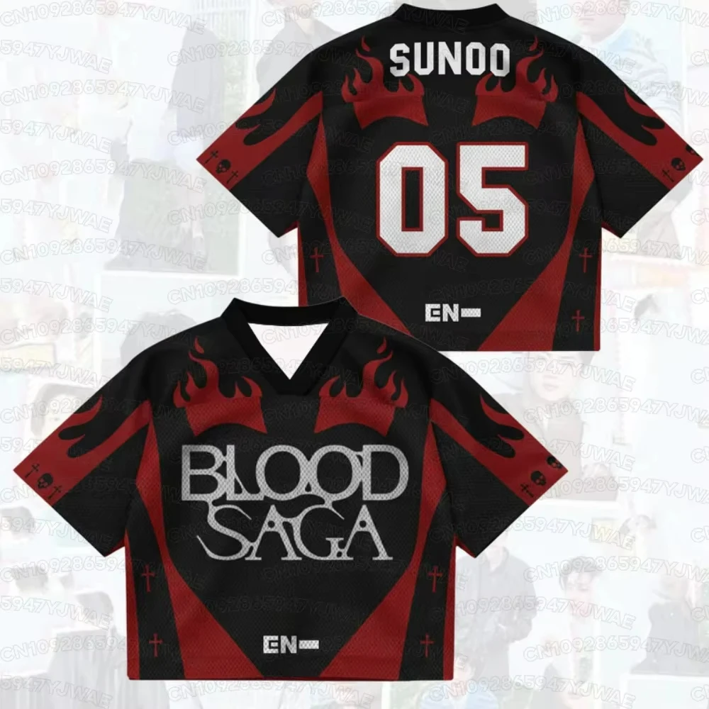 Sommer Herren Damen SUNGHOON 3D-Druck Grafik Kurzarm Casual Enhypen Blood Saga World Tour T-Shirt Fan-Geschenke – Detail 6