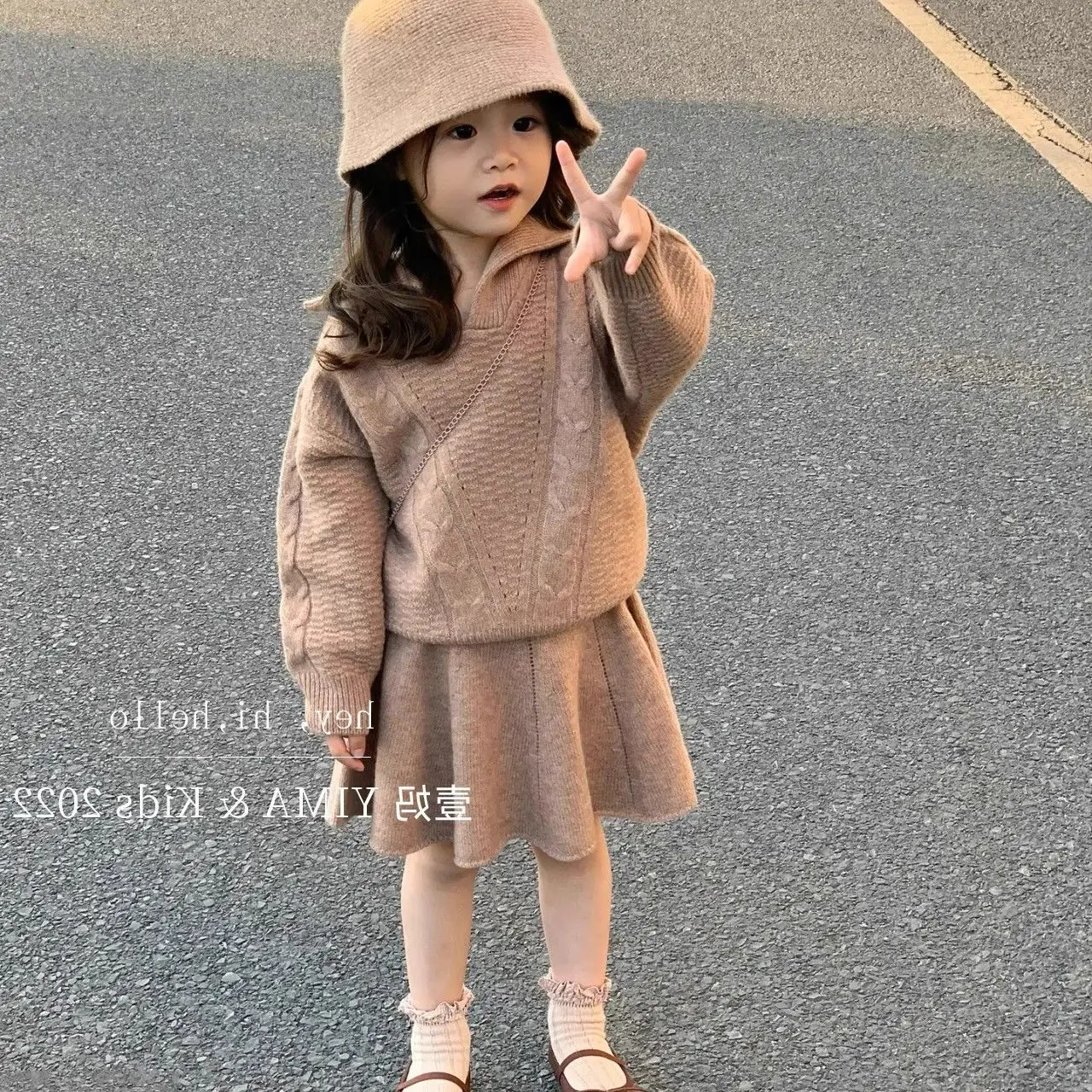 

Baby Girls Fashion Set Autumn/Winter Children's Collar Sweater+Solid Color Knitted Half Skirt Two Piece Set