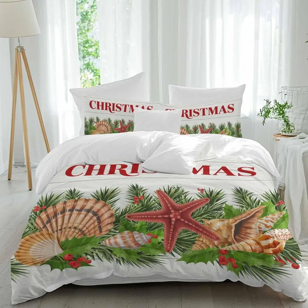 

Merry Chrisas Sheet Set, Vintage Starish Conch Pine Needle Berry Wood Grain 4 Pieces Breathable Sot Duvet Cover Set Bedding Cozy