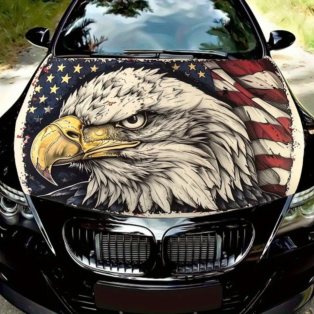 

Eagle With American Flag Car Hood Wrap - Durable, Waterproof, And UV-Resistant PVC Sticker For Trucks, SUVs, And Boats With Easy