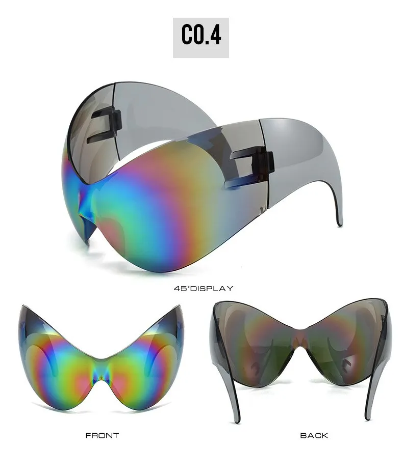 Übergroße y2k Punk Sport Sonnenbrille Frauen Männer Luxusmarke Steampunk einteilige Sonnenbrille für Dame wind dichte Brille uv400 – Detail 10
