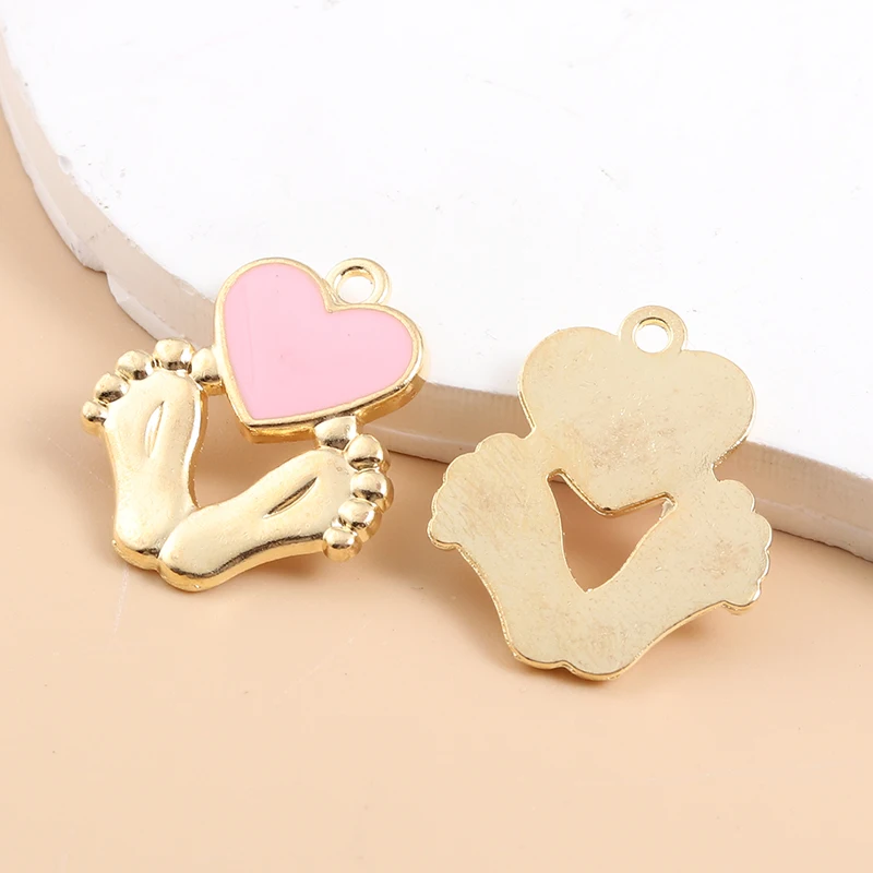 5pcs Cute Heart Feet Enamel Charms Baby Born Love Pendants For Making Handmade DIY Jewelry Accessories Necklace Crafts Findings