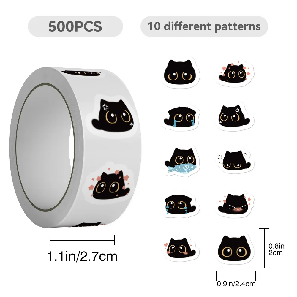500Pcc/roll Cute Cat Stickers Creative DIY Envelope Sealing Stickers Stationery Children Reward Decor Stickers