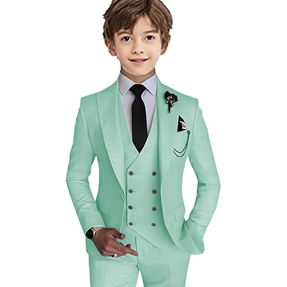 Boys 3 Piece Suit Jackets Double Breasted Vest Tuxedo Suits for Children 2-16 Years Old Colorful Kids Outfit Prom Party