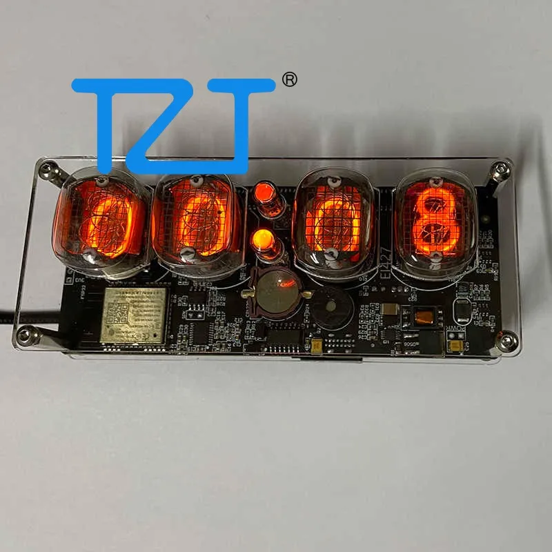 تZT EI427 |   QS27 4 بت توهج أنبوب ساعة المكونات في نوع Nixie قاعدة ساعة أنبوبية مع مكبر صوت صغير ووظيفة WiFi