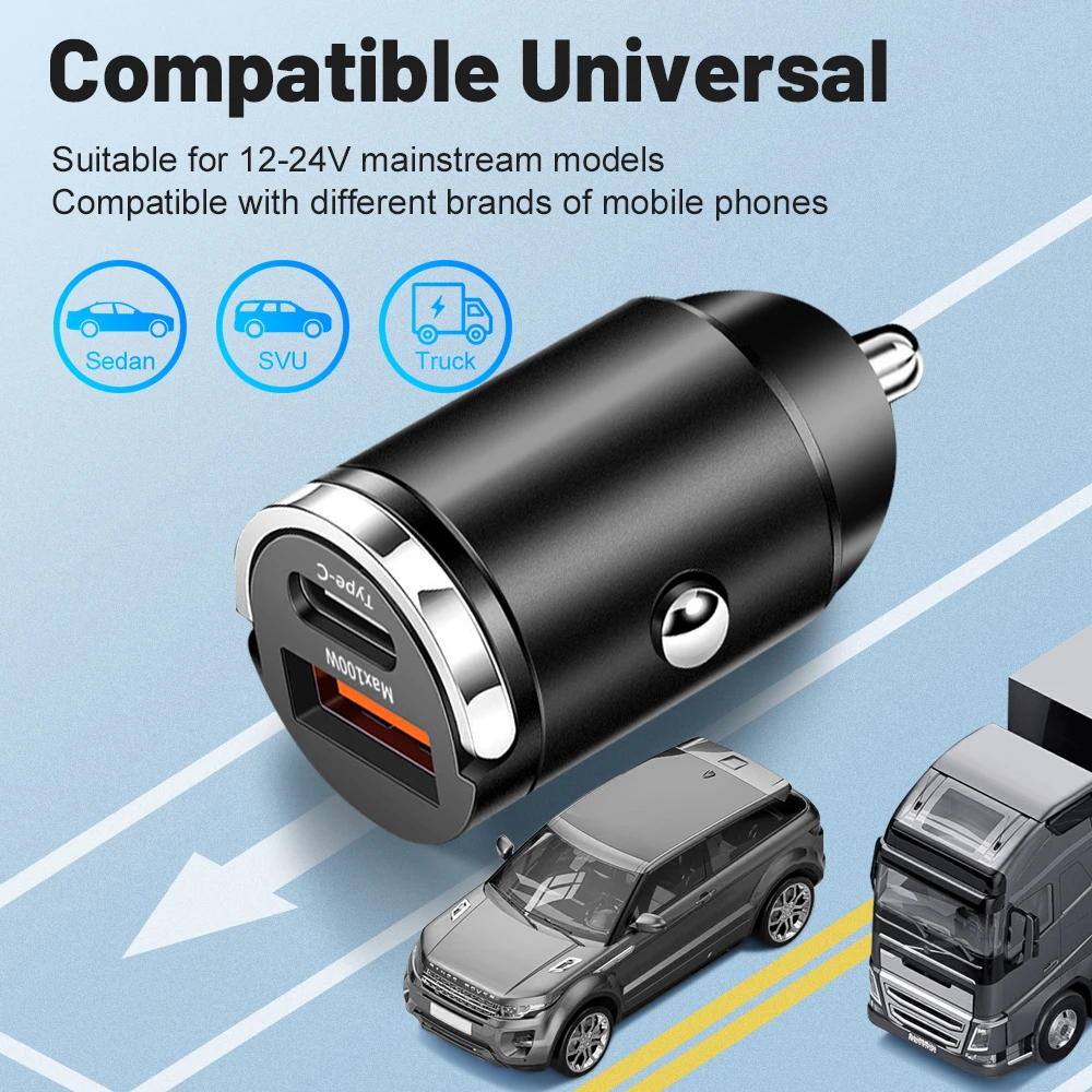 100W USB Car Charger Fast Charging 2 Ports PD Type C Car Phone Charger Adapter For iPhone 15 Xiaomi Samsung Quick Charger In Car