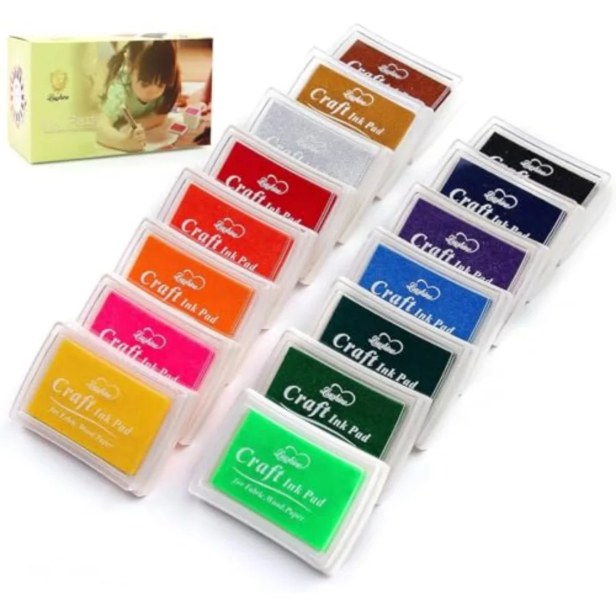 15 Colors Craft Ink Pad for Stamps - Stamp Ink Pads for Rubber Stamps and Washable Finger Painting, DIY Color Stamping on Paper