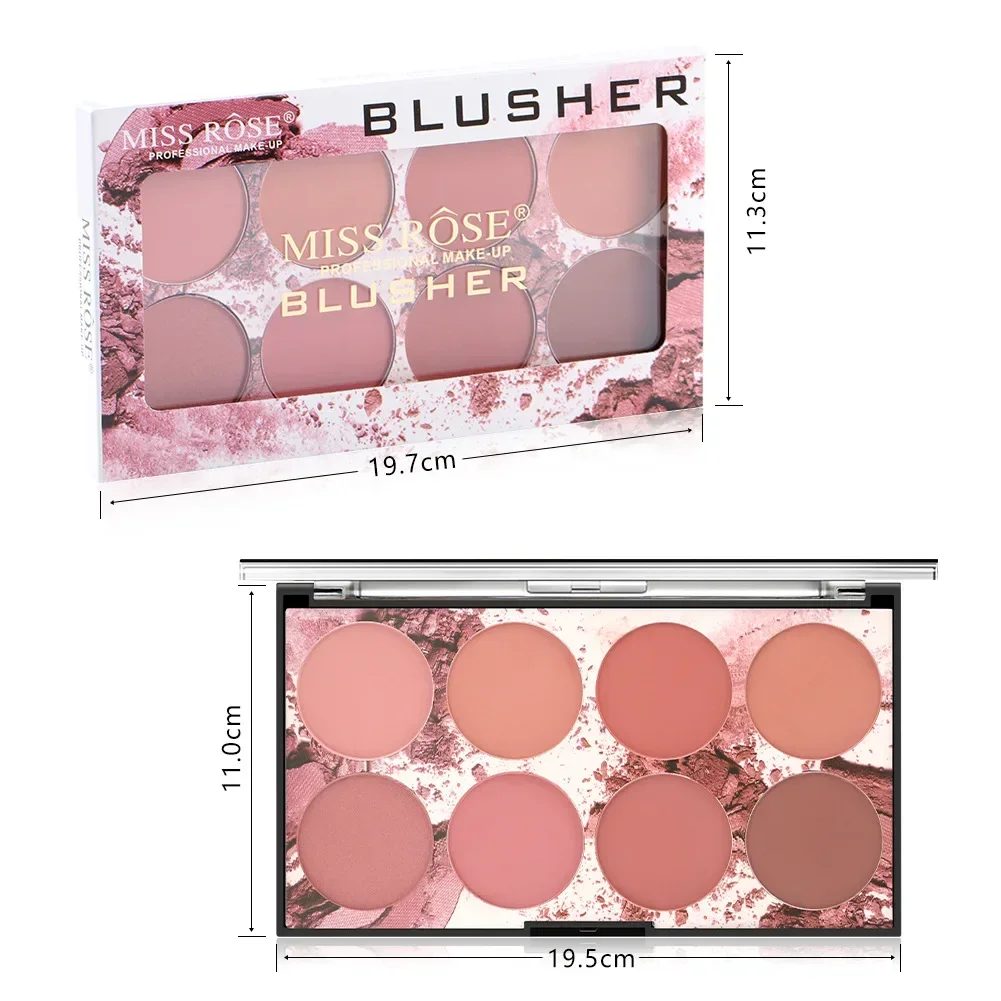 High Quality MISS ROSE 8 Color Natural Finish Face Blush Palette Makeup Sheer Coverage Blushe Highlight Contour Blusher Pallete