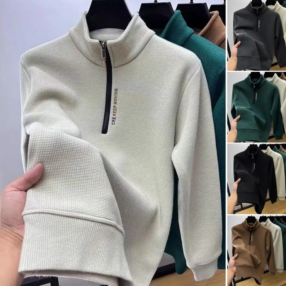 Half Zip Sweatshirt Men's Fall Winter Zipper Stand Collar Sweatshirt Thick Warm Pullover Knitted Sweater Men Winter Fleece