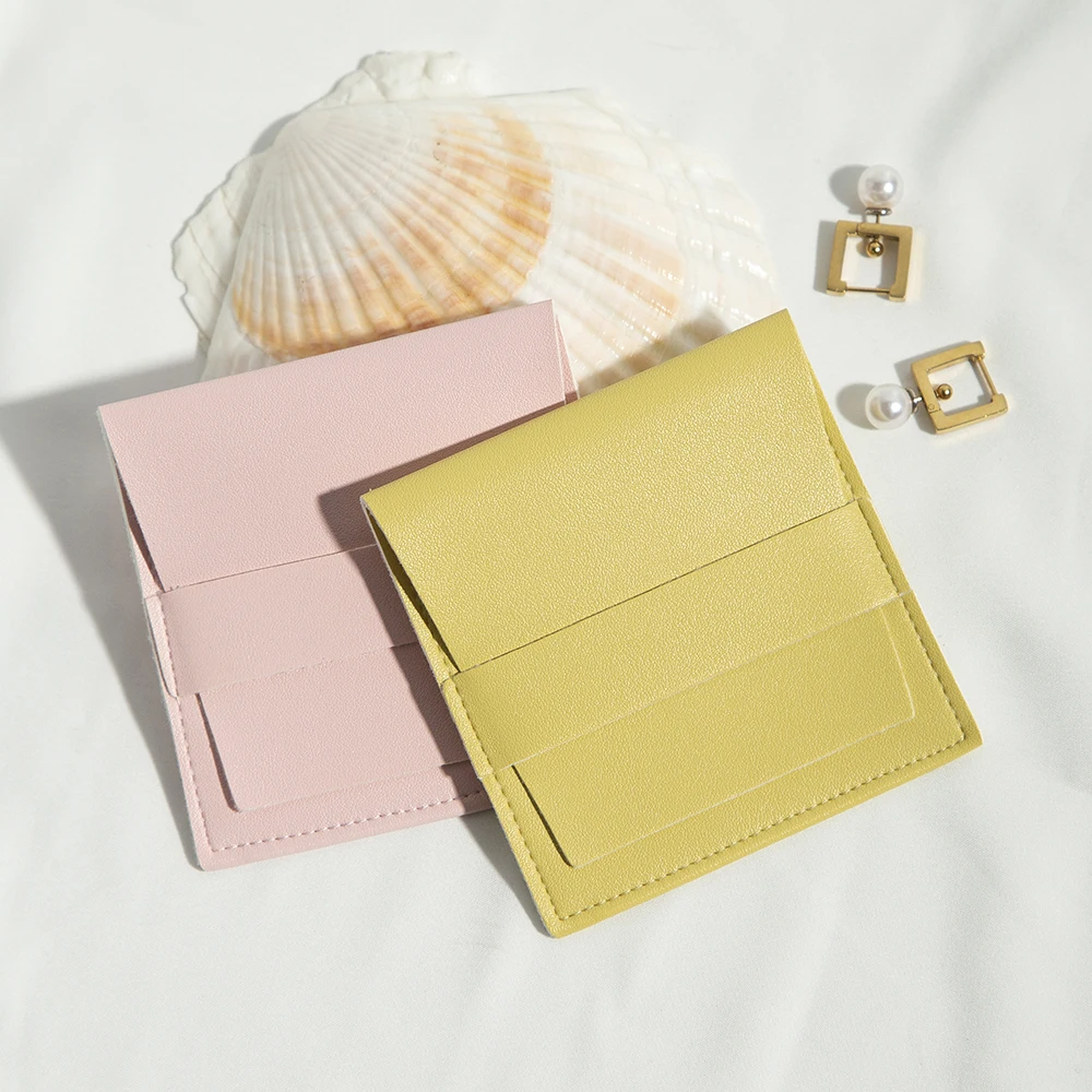 50pc 8x8cm Soft Faux Leather Ring Gift Bags Custom Jewelry Package Small Earrings Necklace Makeup Packaging Pouch Higher Quality