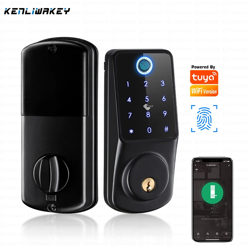 Smart Door Lock Tuya WiFi Fingerprint Biometric Digital Electronic Lock App Password Card Key Unlock Keyless Entry Home House