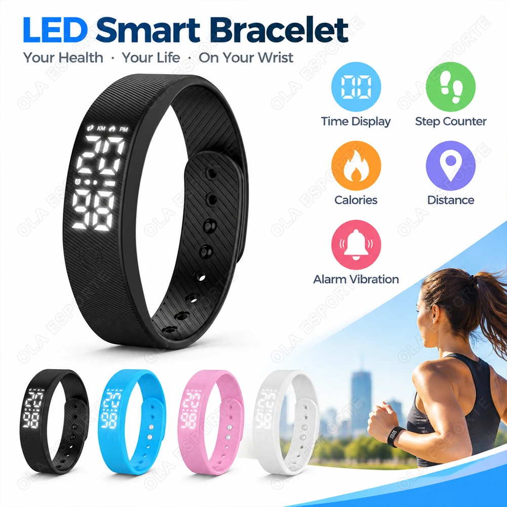 LED Time Display SmartBracelet Step Counting Calorie Record Vibration Reminder Silent Alarm Clock For Men Women Sports Wristband
