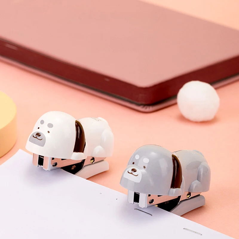 Mini Dog Stapler Set Cartoon Office School Supplies Staionery Paper Clip Binding Binder Book Sewer