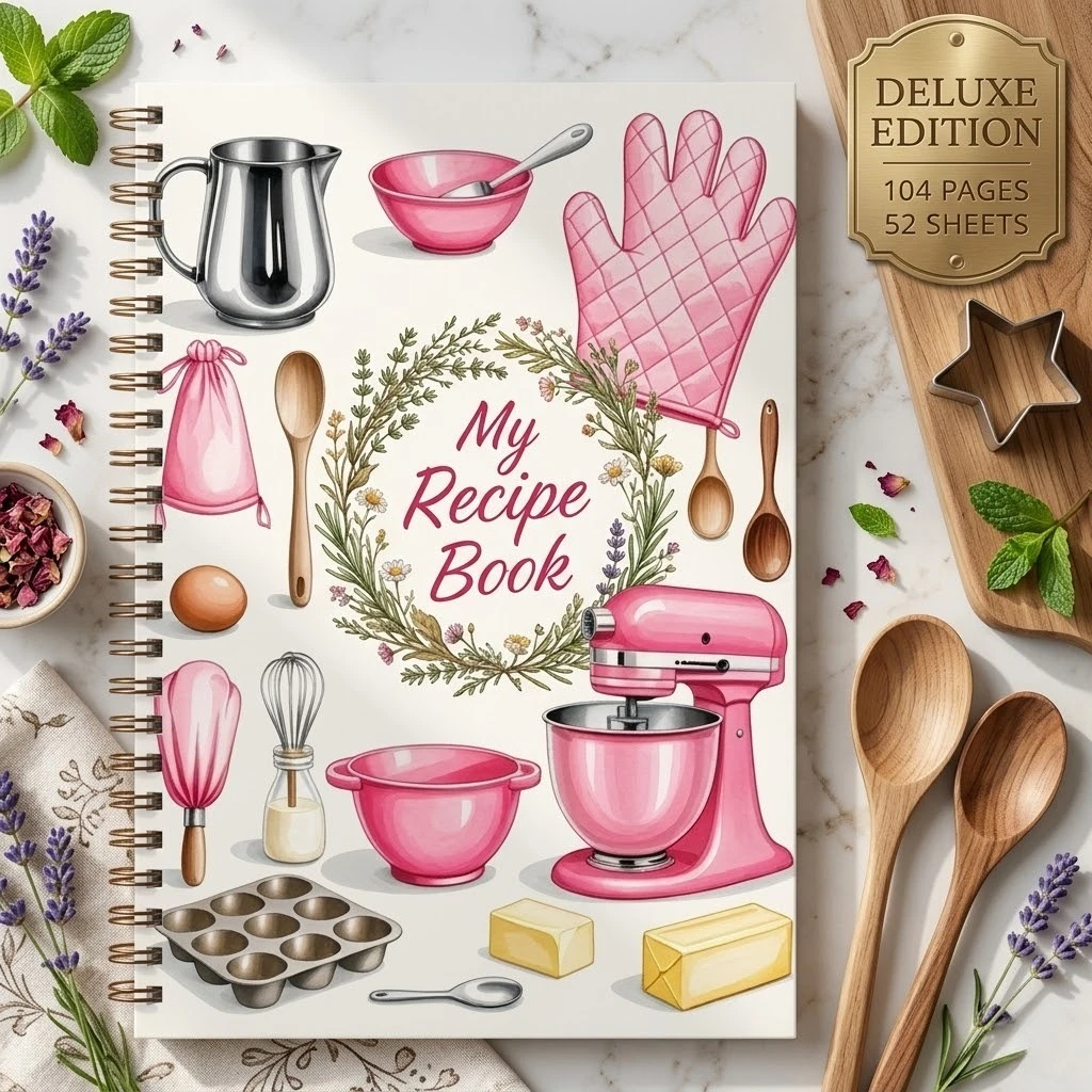 Cuaderno de Recetas en Espiral, Libro de Cocina en Blanco para Registrar Recetas Caseras