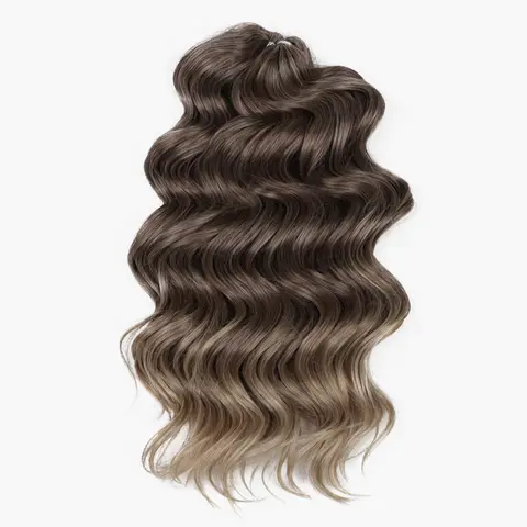 16 tum Ombre Blond Brun Vit Syntetiskt Virkat Lockigt Hår Djupt Vågigt Fläta Hår Vattenvågor Flätningshårförlängningar 6 best sales bruna hårförlängningar - №6