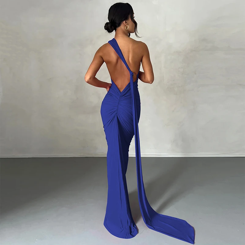 Hugcitar One Shoulder Backless Adjustable Scarf Loop Ruched Sexy Maxi Dress Women Elegant Y2K Streetwear Festival Outfit 290 S1d2671a6b1e54fe5a481f0e1fec14529k
