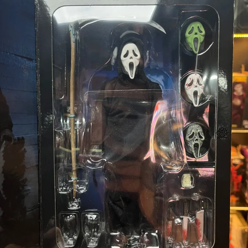 

Neca 41372 Authentic Ghost Face Action Figure Articulated With Official Laser Gold Label For Horror Fans