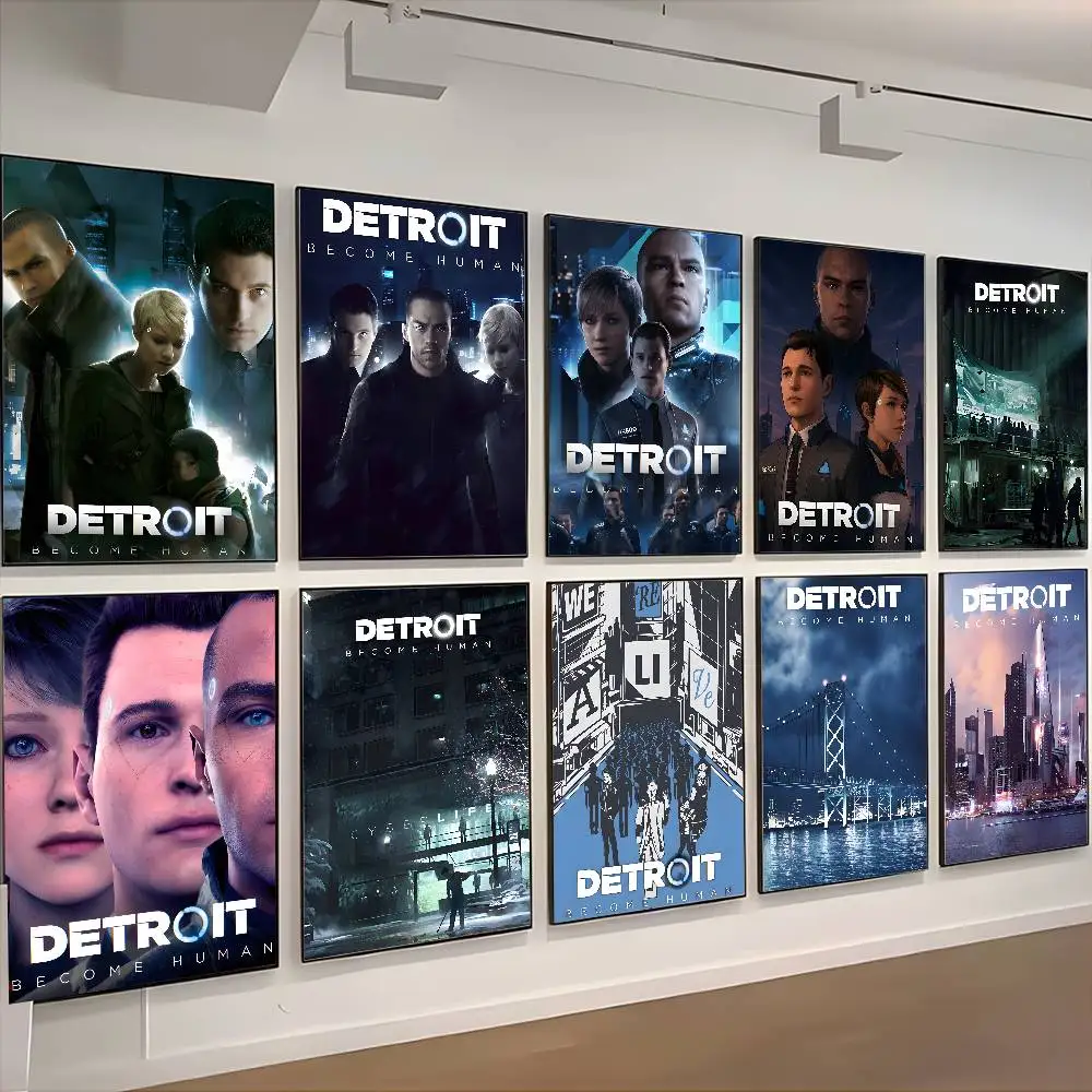 Affiche de jeu D-Detroit Become Human, art HD, mur collant, étanche, décoration esthétique pour la maison, le salon et la chambre à coucher