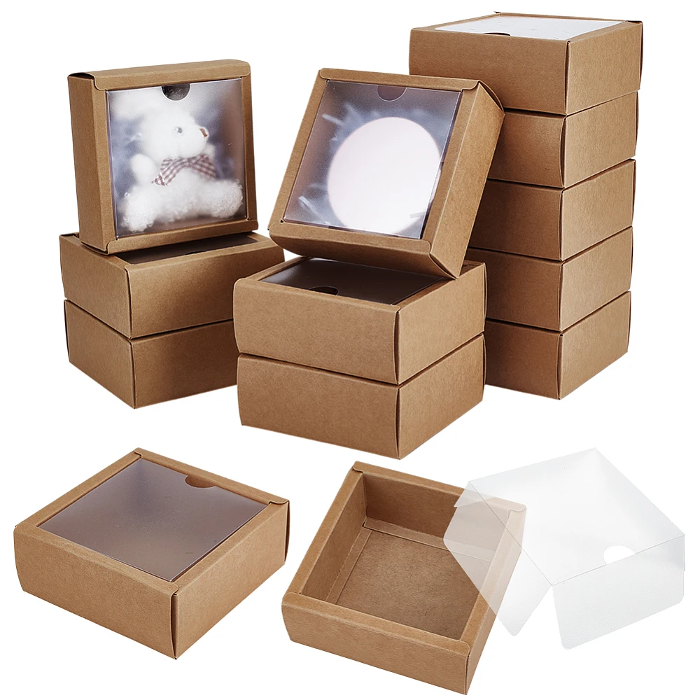 20Pcs Square Paper Boxes with PVC Window 4.33x4.33x1.77 Inch Paper Gift Packaging Box for Wedding Favor Cookies Small Crafts
