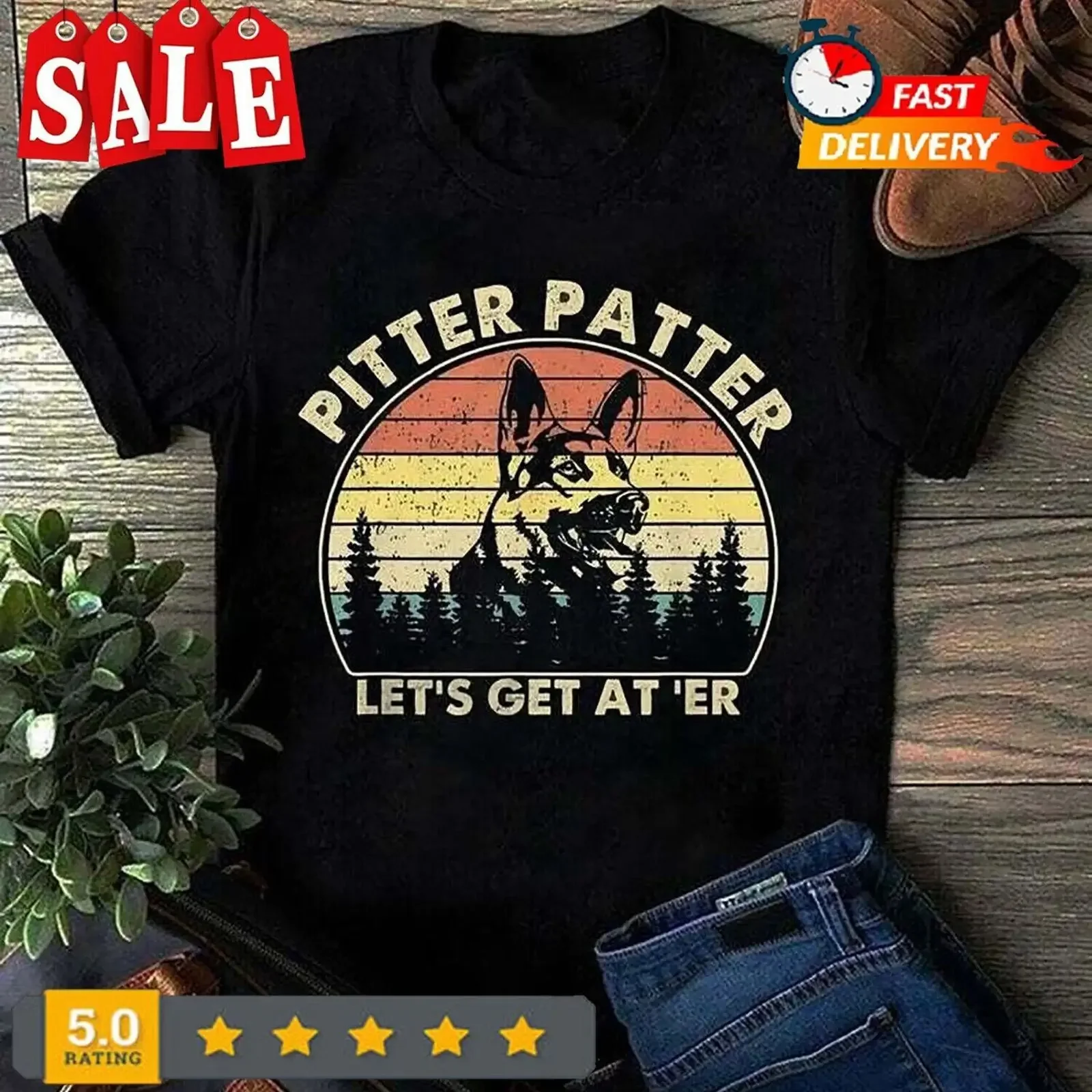 Letterkenny Pitter Patter German Shepherd Funny Dog Retro Vintage T Shirt vintage Washed Top For Everyday Wear Casual Soft