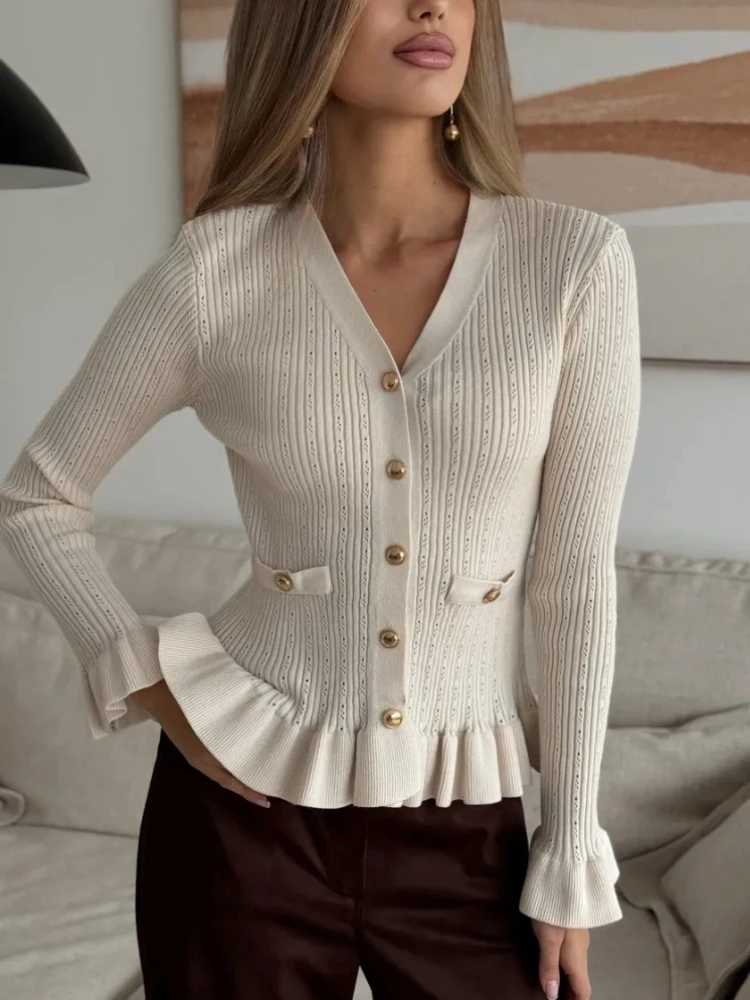 Tossy الصلبة خمر سترة برقبة على شكل v سترة للنساء Stringy Selvedge التنقل الشارع الشهير ضئيلة الخريف 2025 سترة الإناث #1