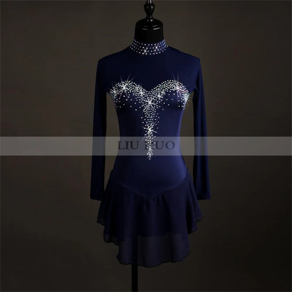 

LIU HUO Kids Women's Girl Figure Ice Skating Dress Ballet Dance Stage Performance Competition Costumes Dark Blue Leotard Roller