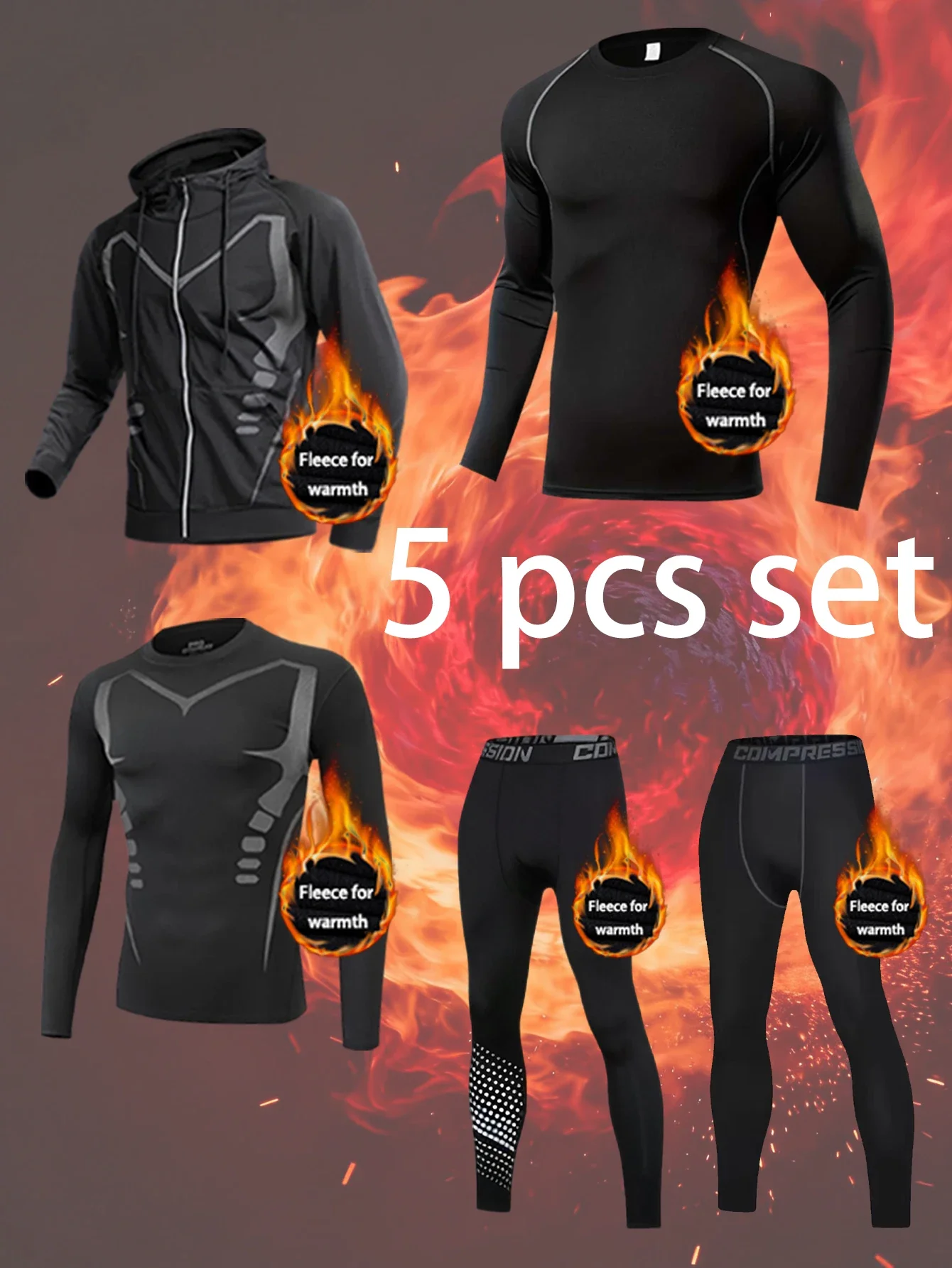 مجموعة الجري الدافئ الأكثر مبيعًا مكونة من 5 قطع دافئة ومريحة، مع نسيج ناعم، تمنح إلى الحركة دون جهد #1