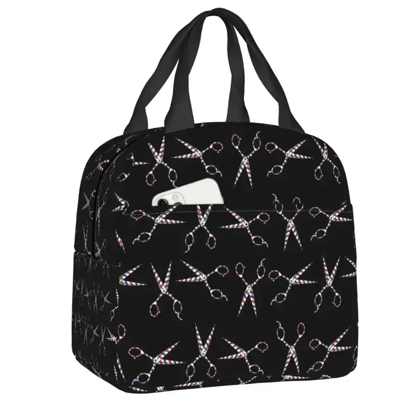 

Vintage Scissors Haircut Trendy Stripes Insulated Lunch Bag Thermal Cooler Bento Box Women Children Food Container Tote Bags