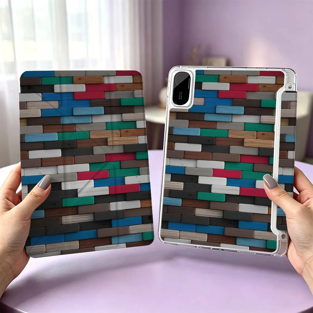 Colorful Wooden Strip Wall For Xiaomi Redmi Poco Pad 8 7 6 5 C1 SE 9.7 11.2 12.1 11 inch 3Y Tablet Case Cool