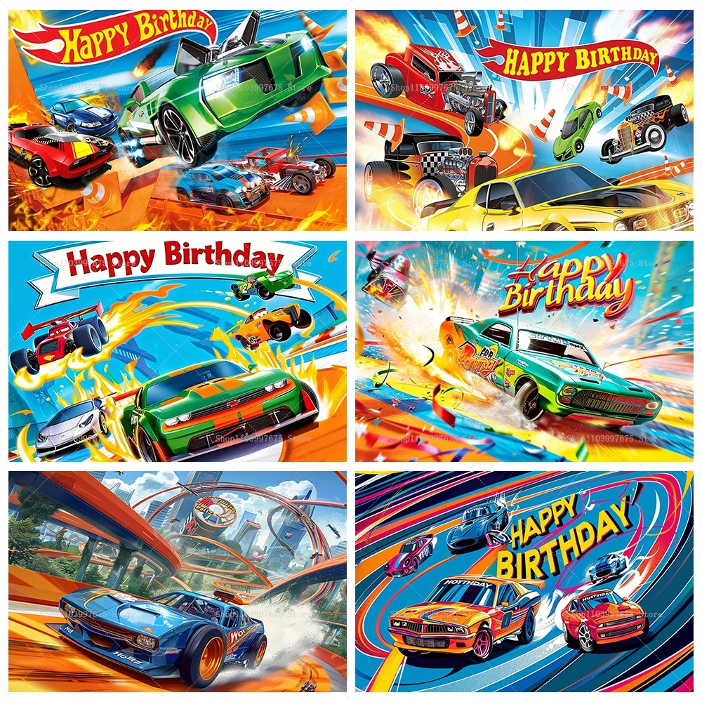 Sfondo a tema auto da corsa Hot Wheels Wild Racer Ragazzi Decorazioni per feste di compleanno Sfondo
