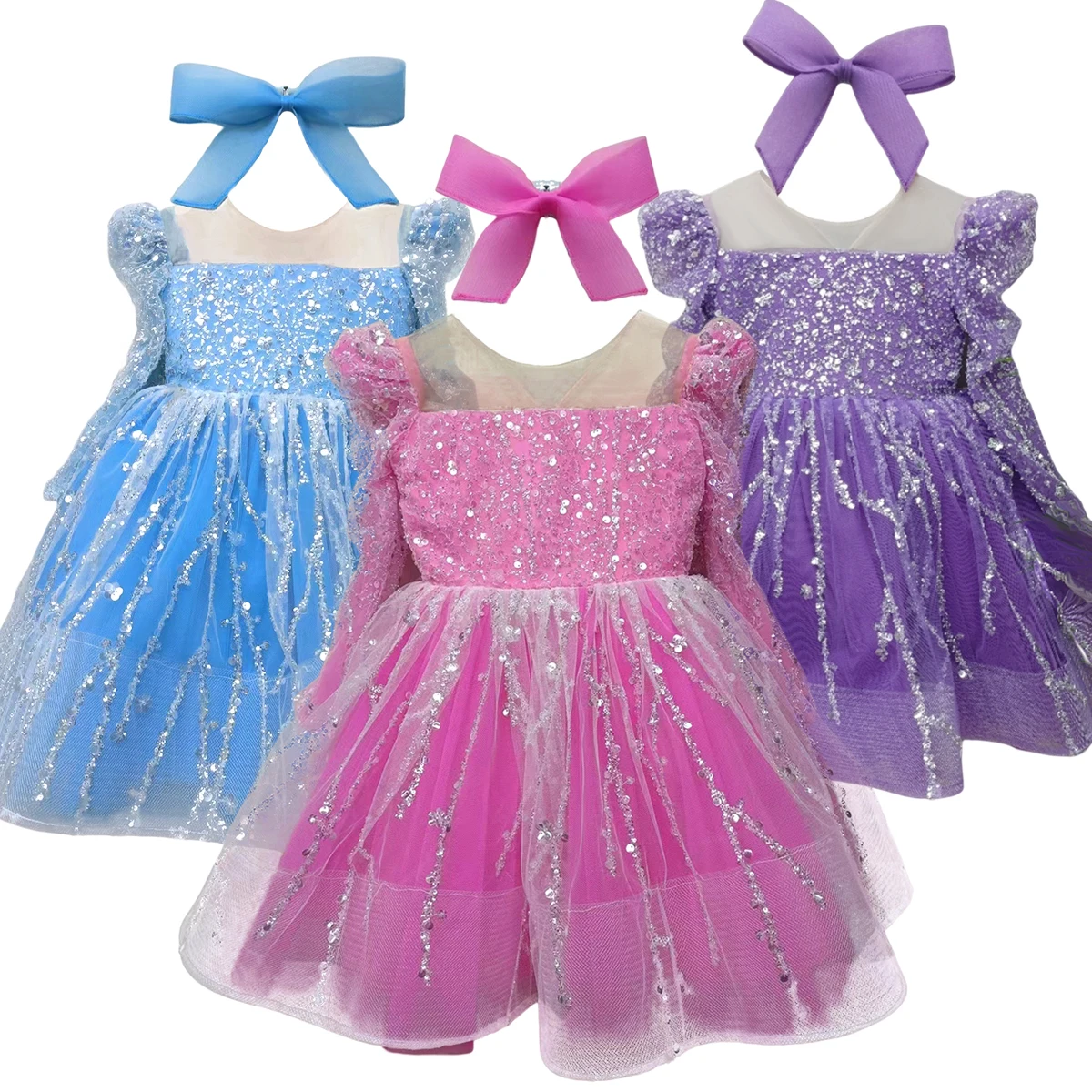 

Sequine Lilac PinK Blue Junior Bridesmaid Knee Length Dress for Weddings Birthday Ceremony Party Tulle Princess Gown Size 1-14