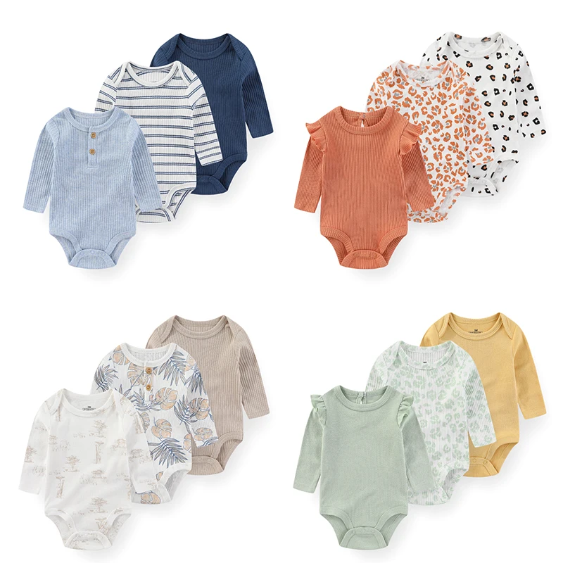 

Kiddiezoom 3-piece unisex fashion cartoon long sleeved baby jumpsuit for men and women, newborn set