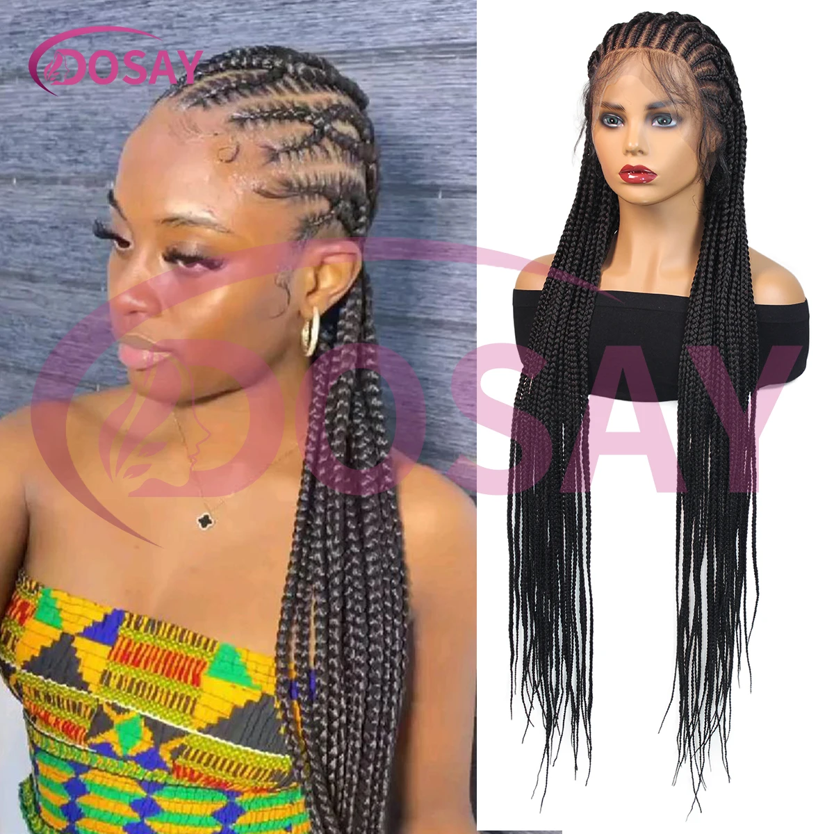 

36-дюймовый Jumbo Twist Braids Lace Wig Full Lace Cornrow Плетеный парик для женщин Синтетический плетеный парик без узлов для повседневного использования