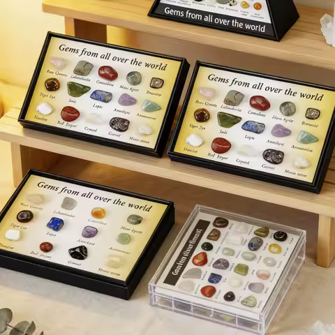 36/24/15/12pcs Natural Mineral Specimen Collection Assorted Quartz, Amethyst &amp; Gemstones in Display Box for Beginners Collectors