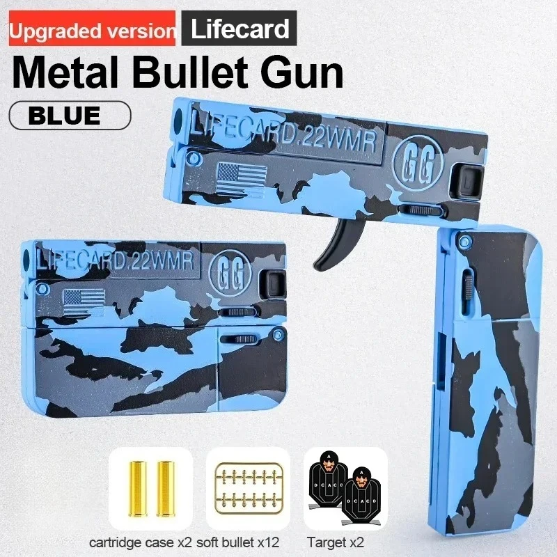 2.0 Upgraded Lifecard Alloy Folding Soft Bullet Blaster Toy Gun Shooting Model Pistol For Adults Kids Boys Birthday Gifts