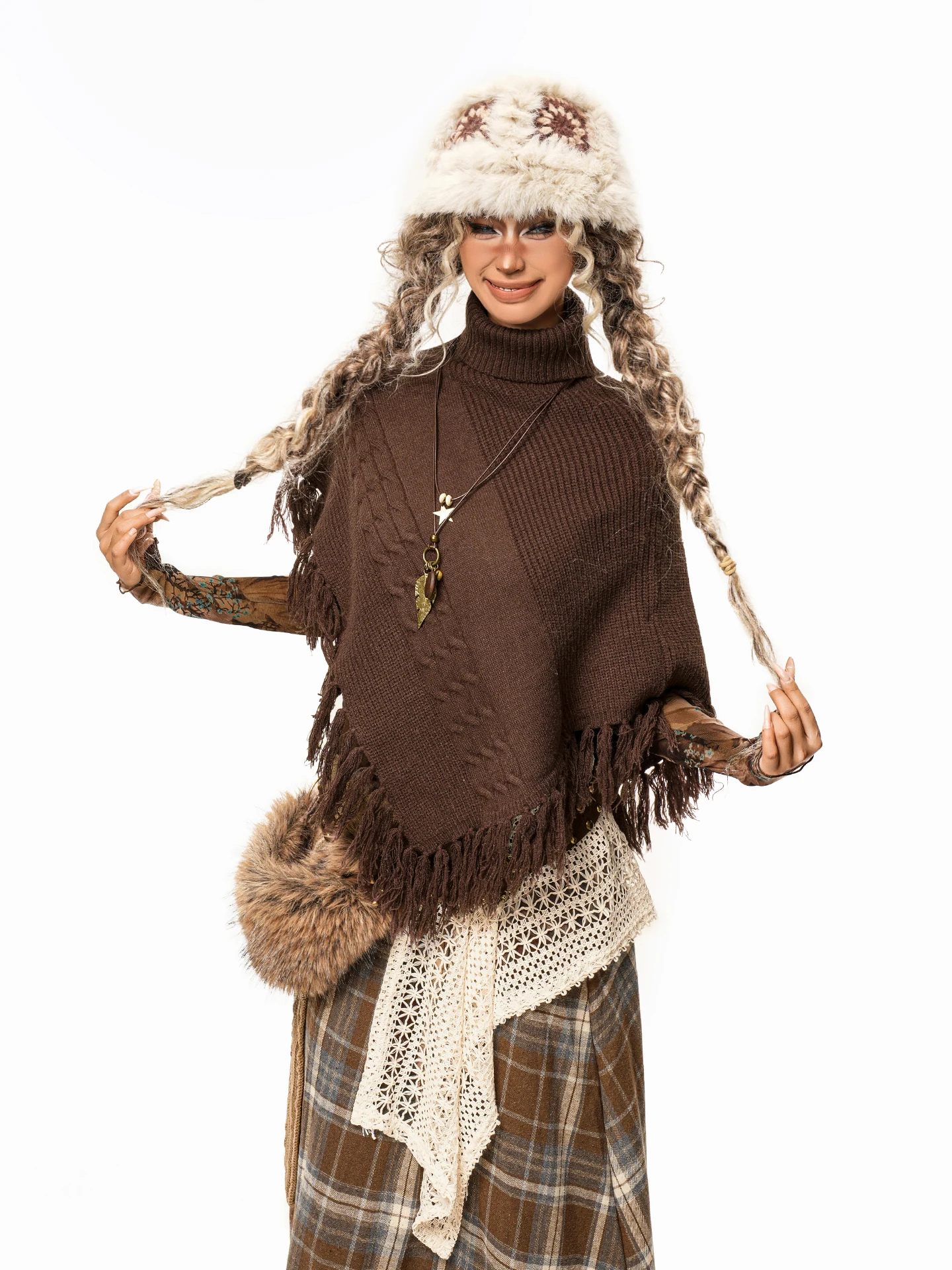 

ink Irregular Fringe Knitted High Collar Women's Aosphere Sensation Cowl Ne Wrap oulder Warmth Casual Top