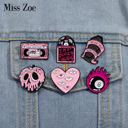 Pink Skull Heart Enamel Pins Custom WISH YOU WERE HERE Brooches Lapel Badges Punk Gothic Jewelry Gift for Kids Friends