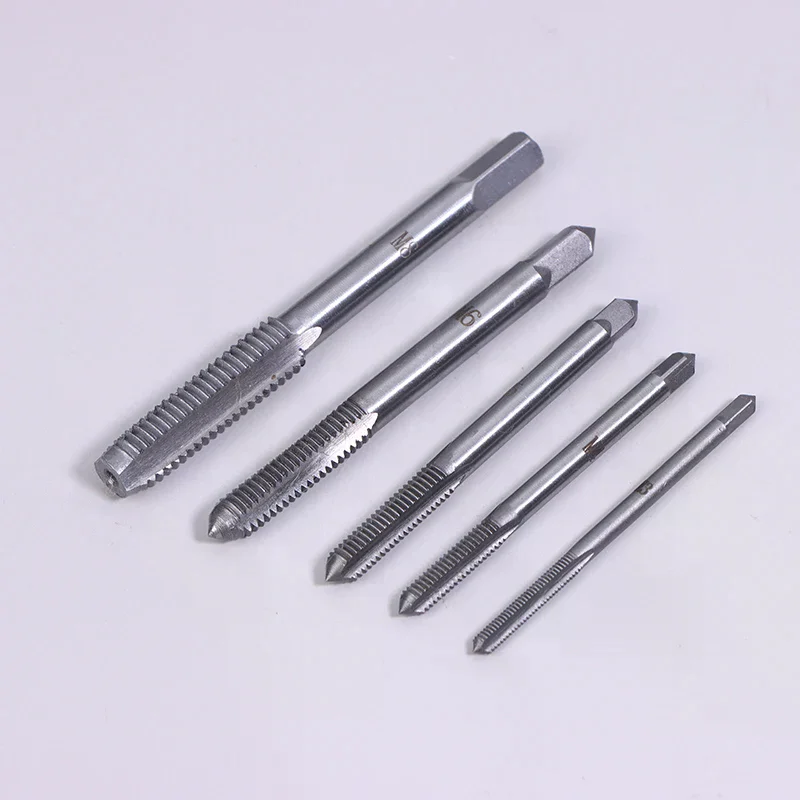5Pcs/Set M3/M4/M5/M6/M8 Bearing Steel Taper Hand Spiral Point Straight Fluted Screw Thread Tap Drill Punching Wrench Hand Tools